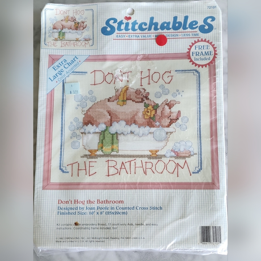 Dimensions Stitchables DON'T HOG THE BATHROOM Cross Stitch Kit 10X8 frame Sealed